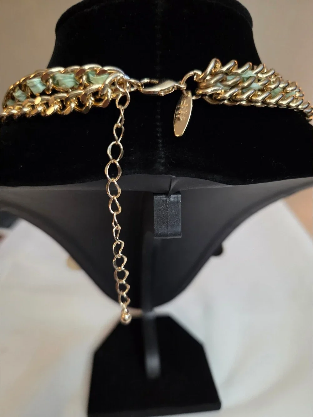 Gold-Tone Layered Chain Necklace with Mint Accents